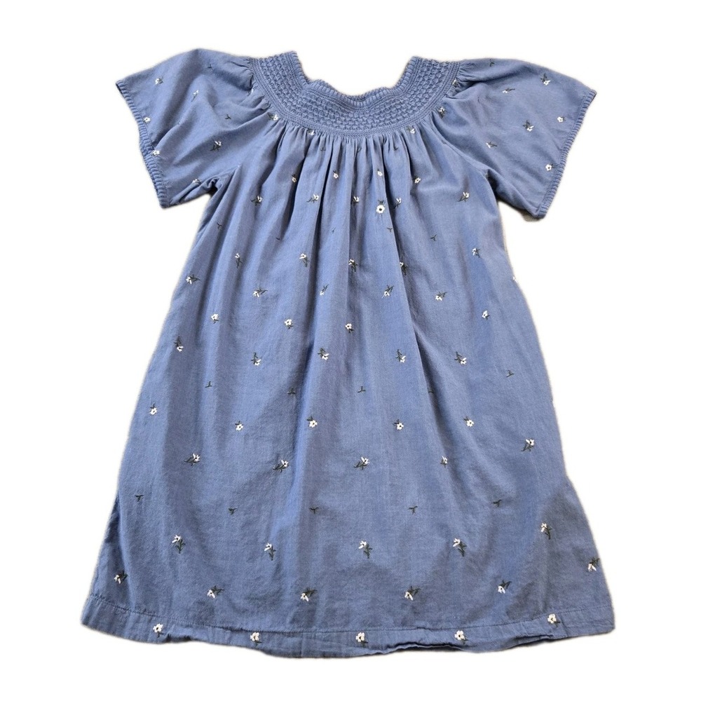 Old Navy Women's‎ Shift Dress Smocked Neckline Chambray Embroidered Floral Large - Picture 6 of 10